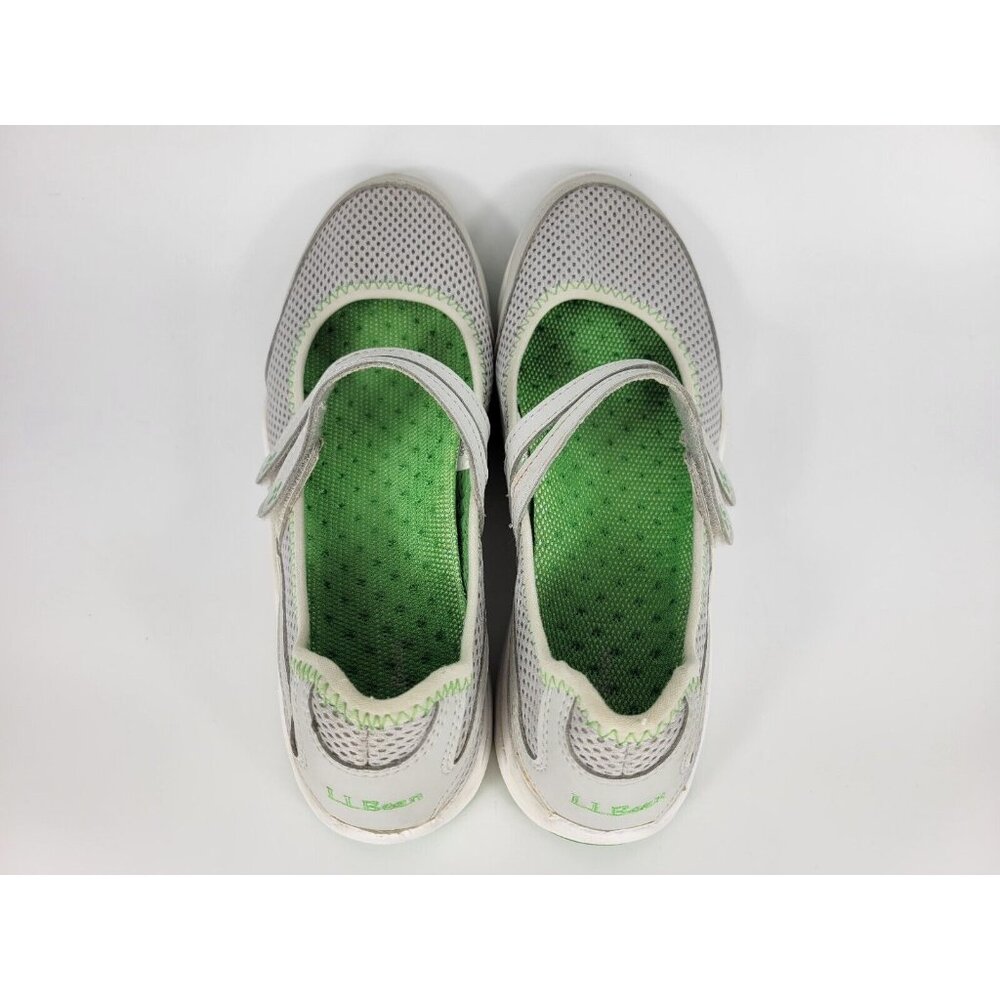 LL Bean Two Strap Mary Jane Shoes Sneakers Womens Size 8 Gray White Green 260976 - Picture 3 of 9